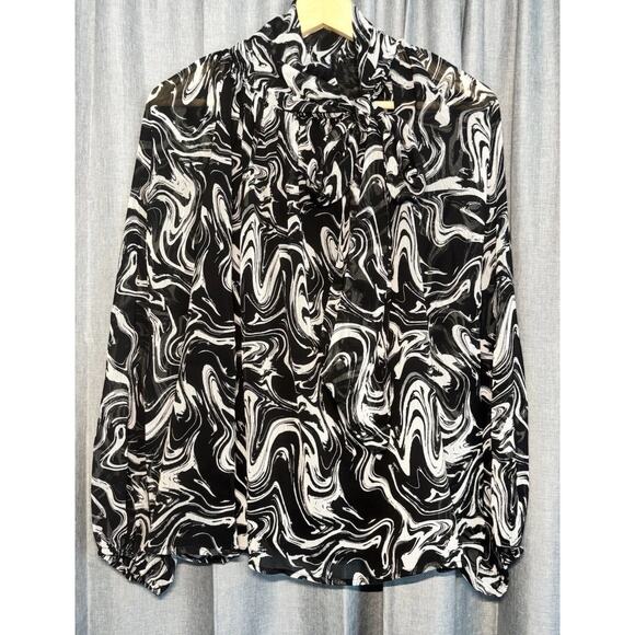 Scoop Tie Neck Blouse Retro Style Sheer Long Sleeve Women’s Size Small (4-6) - Picture 7 of 16